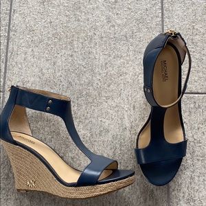 Never worn: Navy blue Michale Kors wedge heels